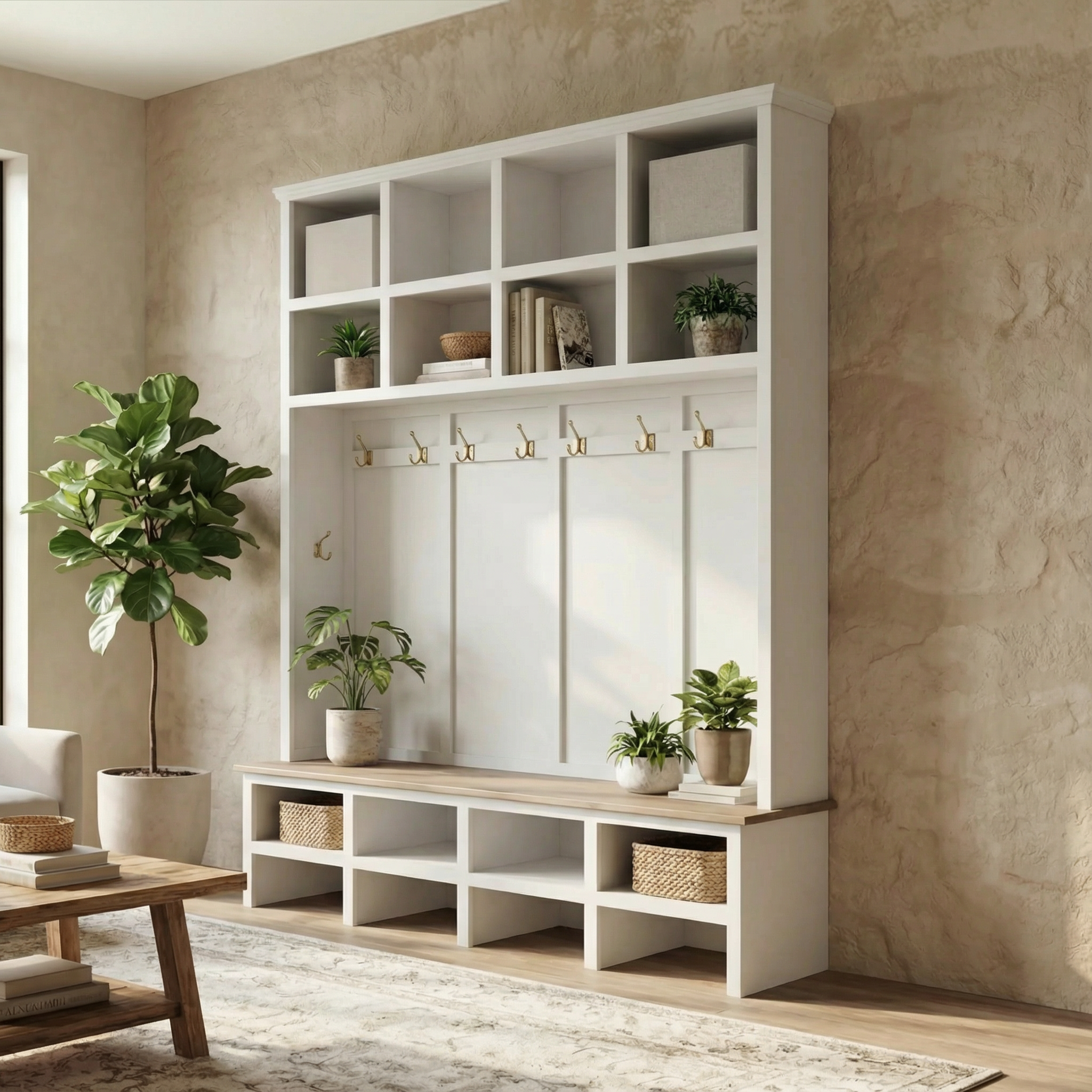 The Brentwood Halltree || Entryway Bench with Shelves – The The Brentwood Halltree || Entryway Bench with Shelves – The